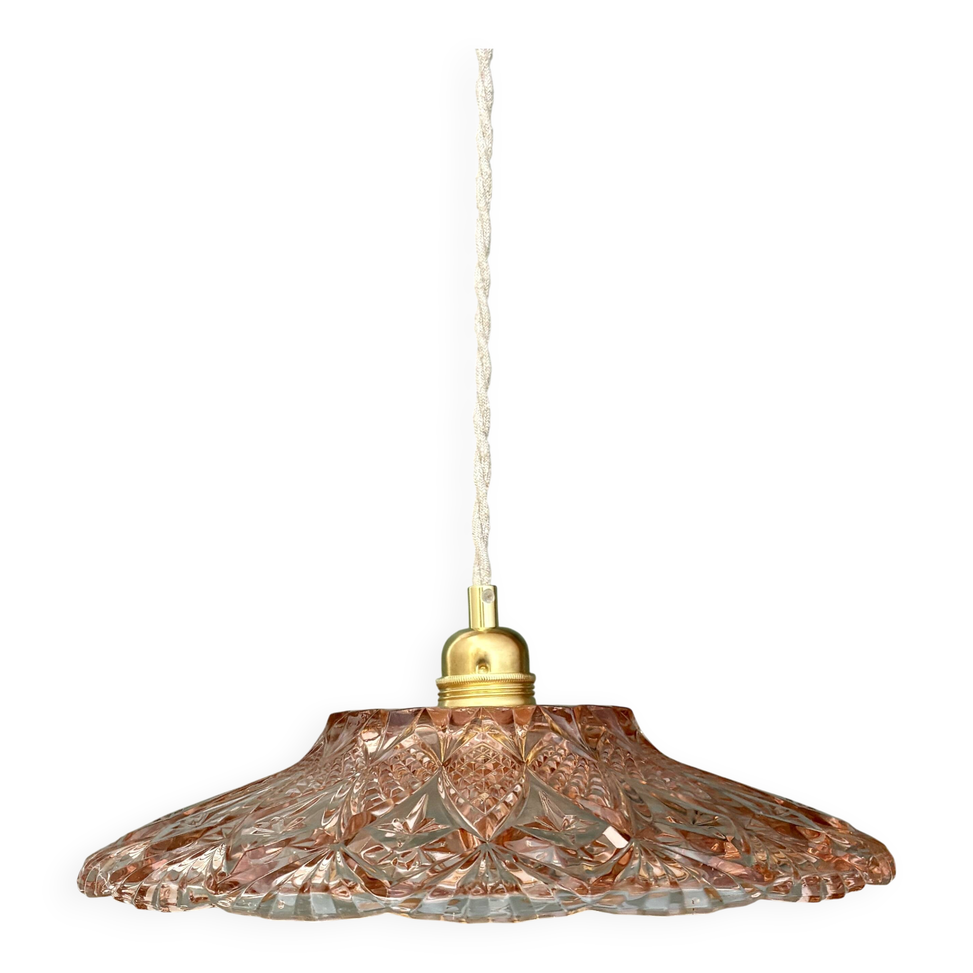 Vintage pink molded glass lampshade pendant light - tableware collection -