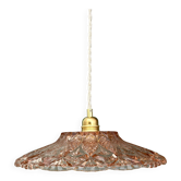 Suspension abat-jour vintage en verre moulé rose - collection vaisselle -