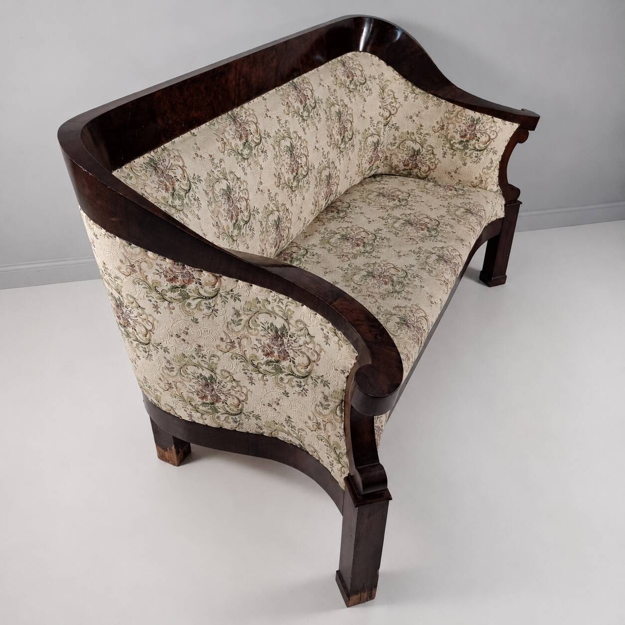 Biedermeier Walnut Veneer Sofa