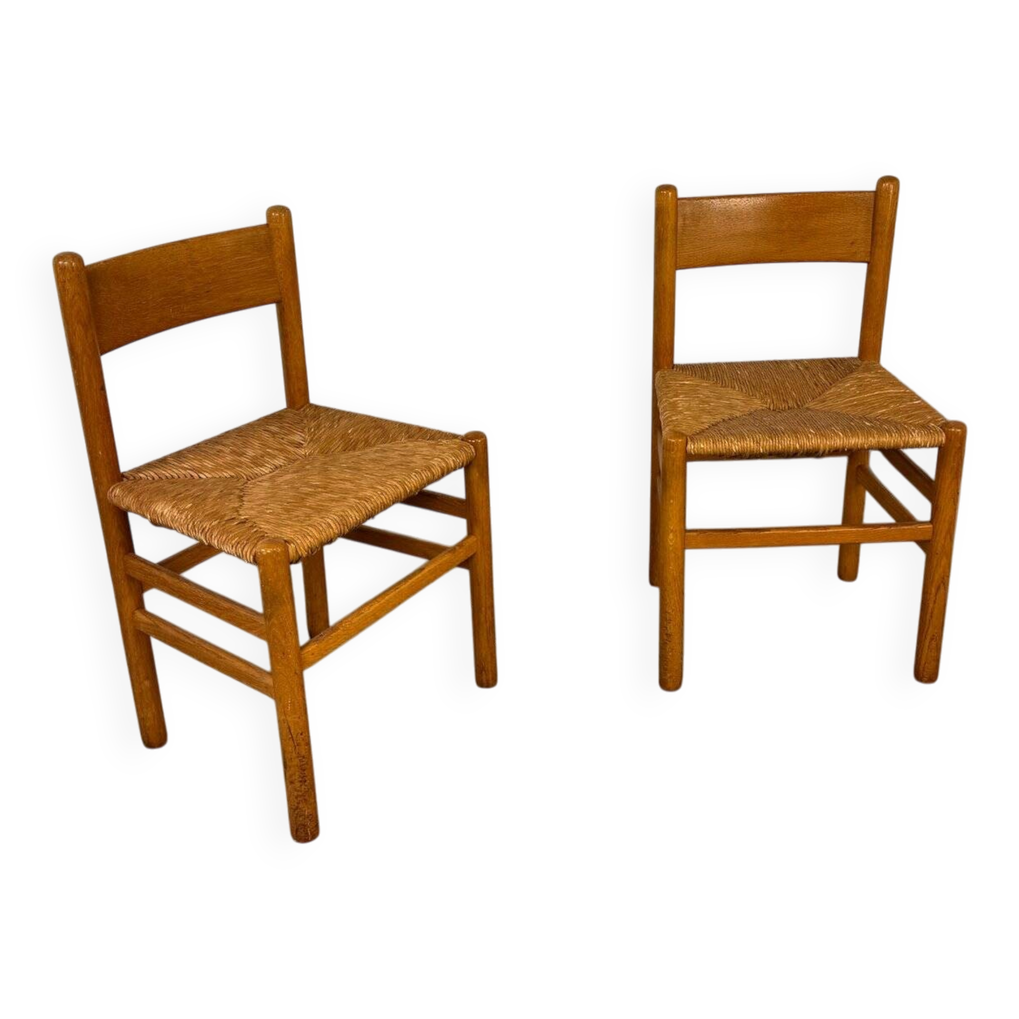 Vintage oak and rush chairs by J Van Heuvel for Advorm, 1950s, set of 2