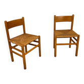 Paire de chaises vintage en chêne et paille par J Van Heuvel pour Advorm, années 1950