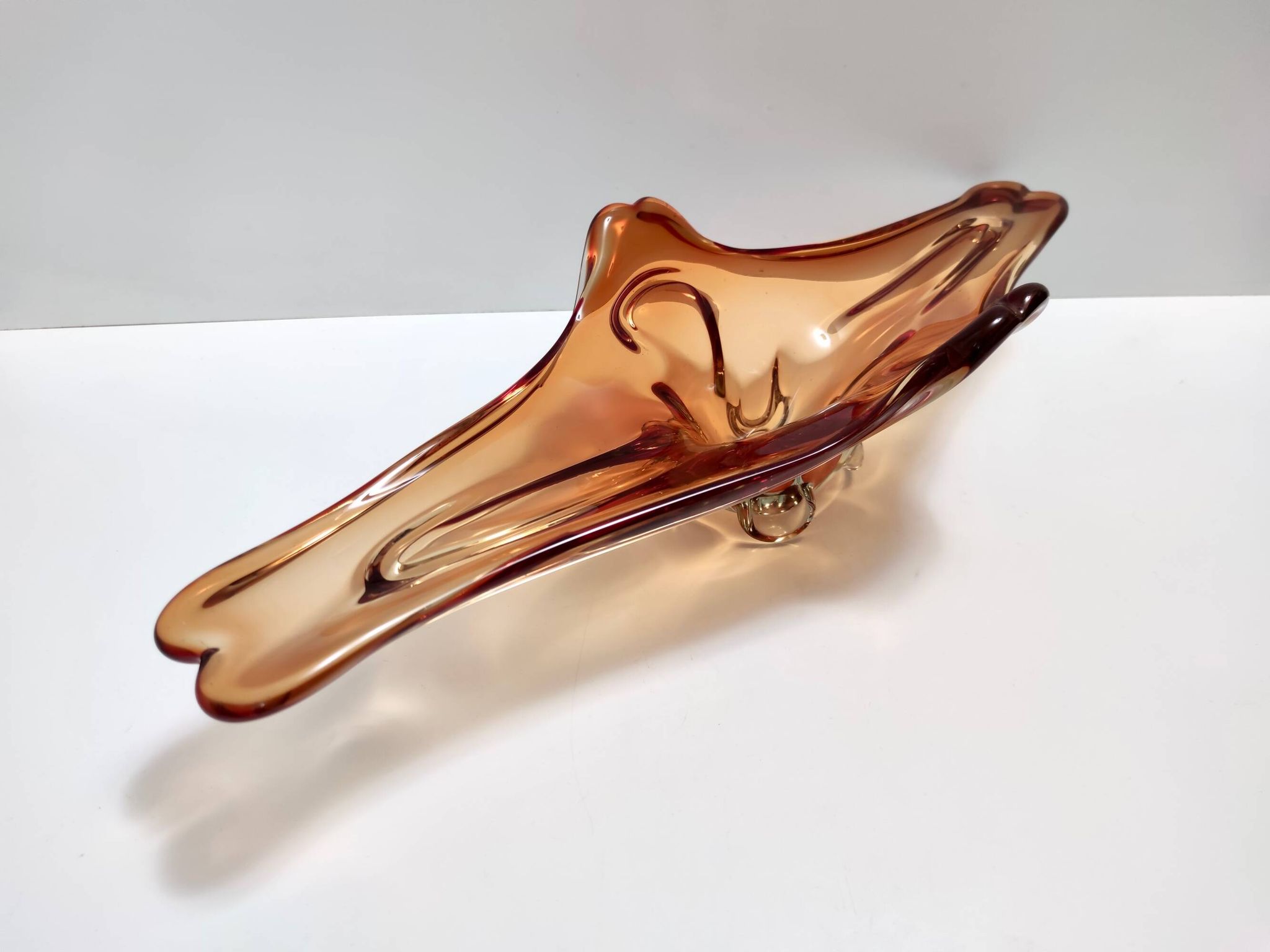 Vintage rusty orange sommerso murano glass bowl / centerpiece, italy
