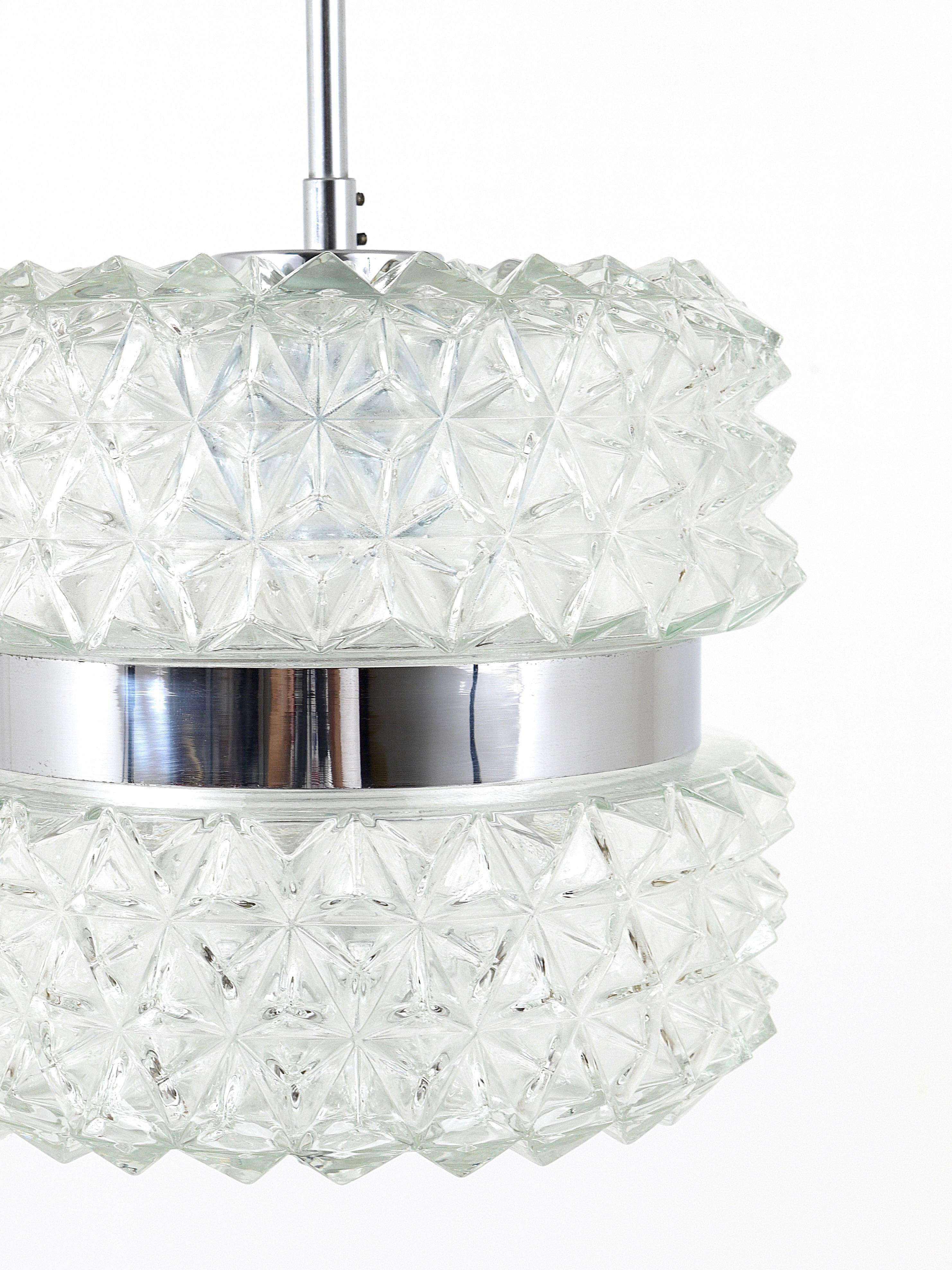 Faceted glass suspension light in chrome style by Karl Fagerlund from the 1960s.
