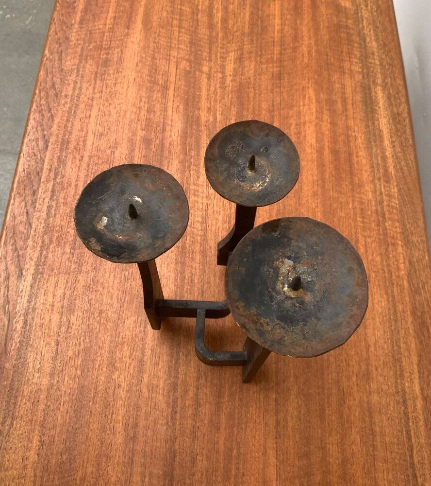 Mid-century brutalist wrought iron candlestick