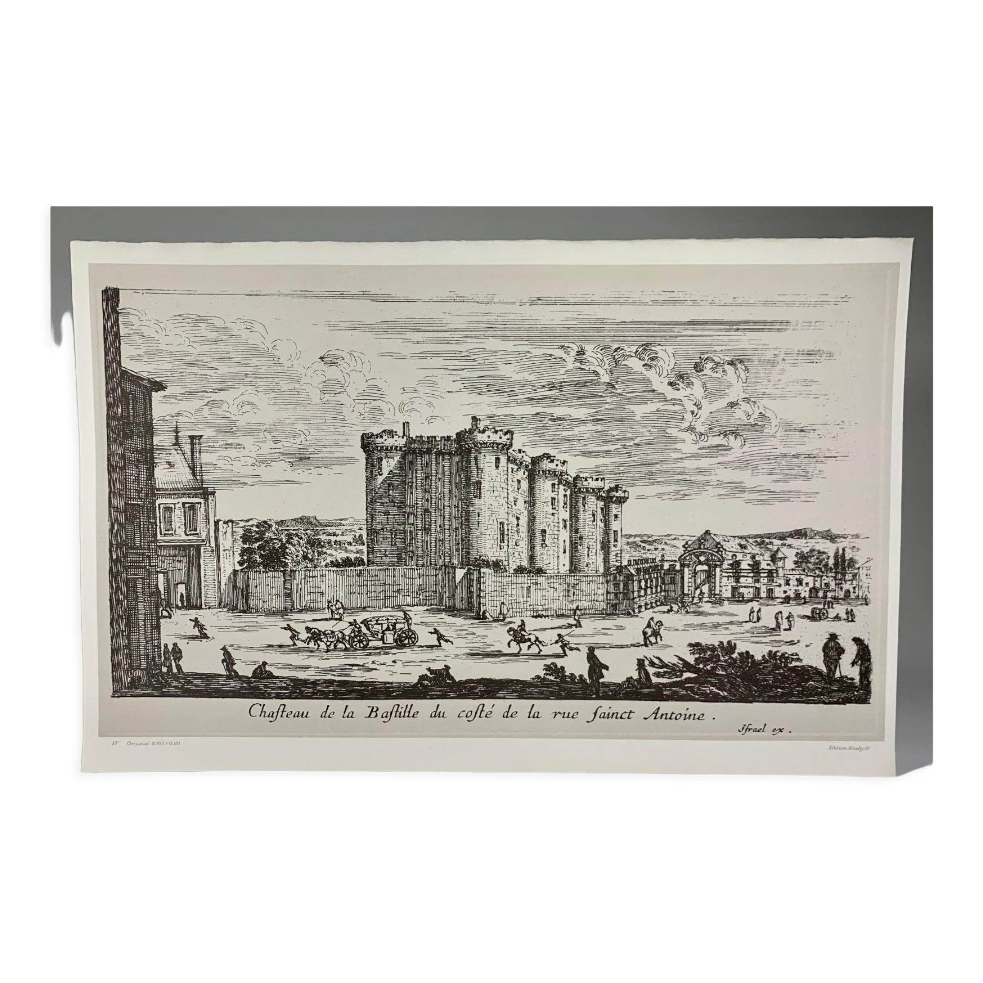 Affiche d'après lithographie d'Israel Silvestre du 18e s  "Ancienne vue du Château de la Bastille"