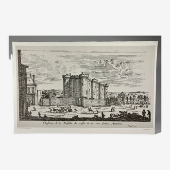 Poster after lithograph by Israel Silvestre of the 18th century "Old view of the Château de la Bastille"