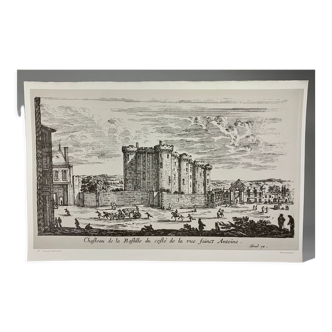Poster after lithograph by Israel Silvestre of the 18th century "Old view of the Château de la Bastille"