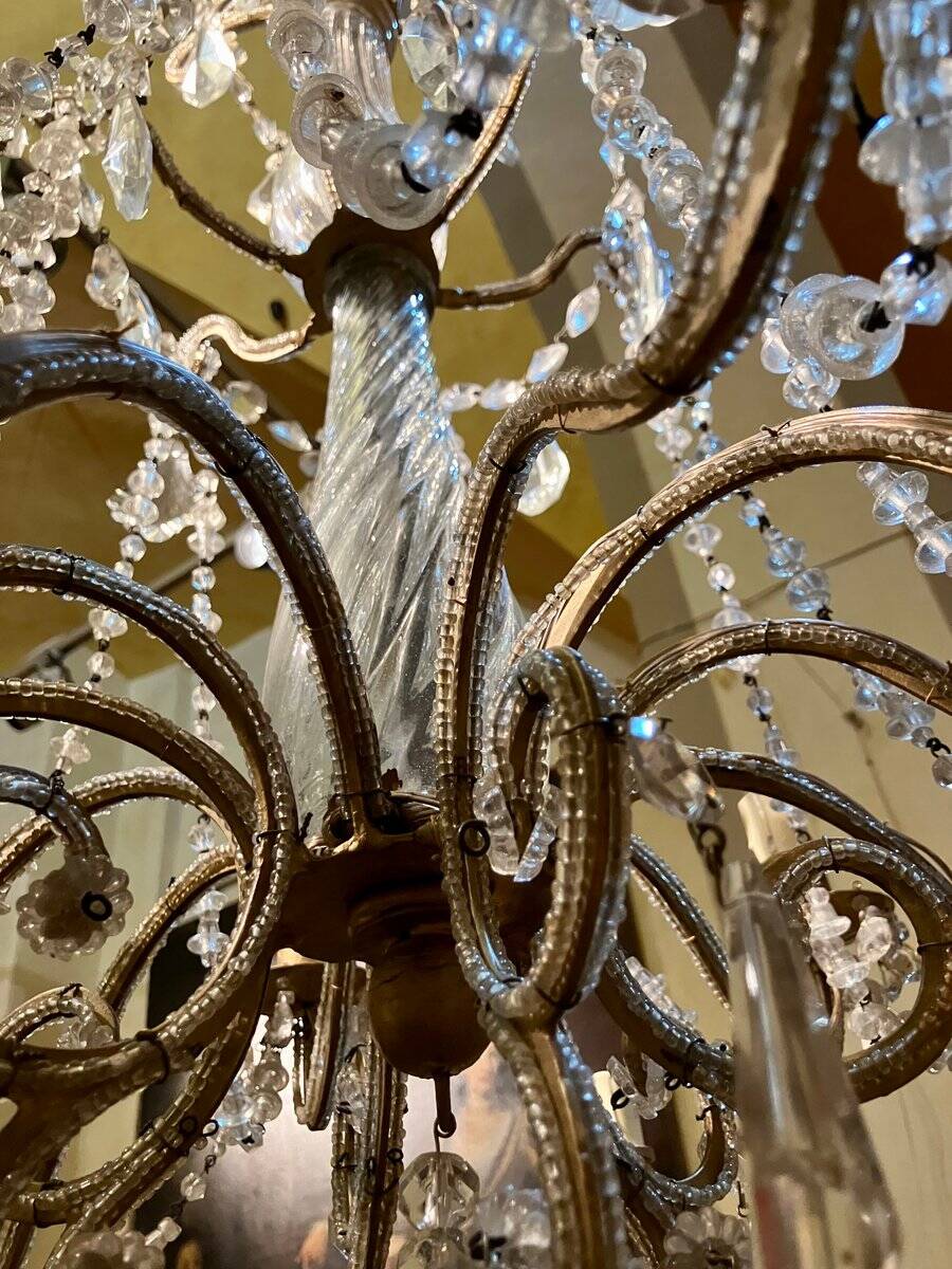 Chandelier en cage en cristal taillé et perles de verre italiennes, années 1800