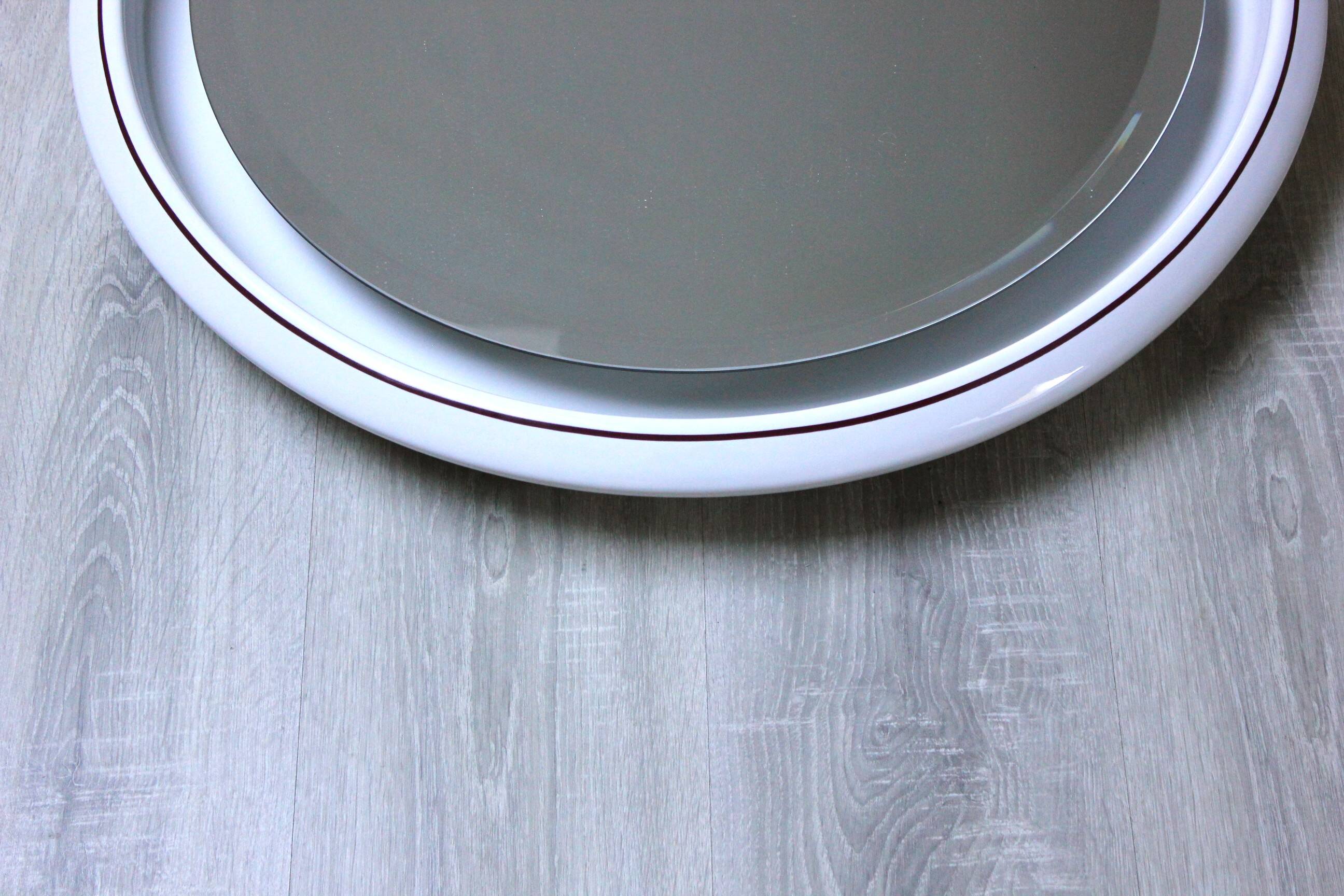 Large Round Vintage Ceramic Light Mirror Space Age 68cm - 1970s