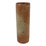 Brown ceramic tube vase signed Roger Jacques under the base