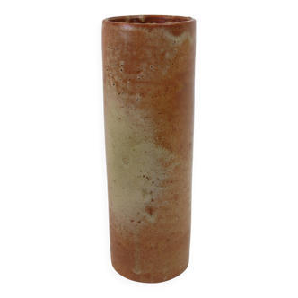 Brown ceramic tube vase signed Roger Jacques under the base