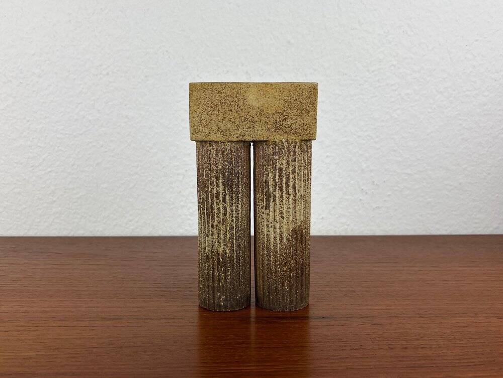 Klaus Lehmann, postmodern brutalist German pottery, sculpted column vase, 1981, ceramic