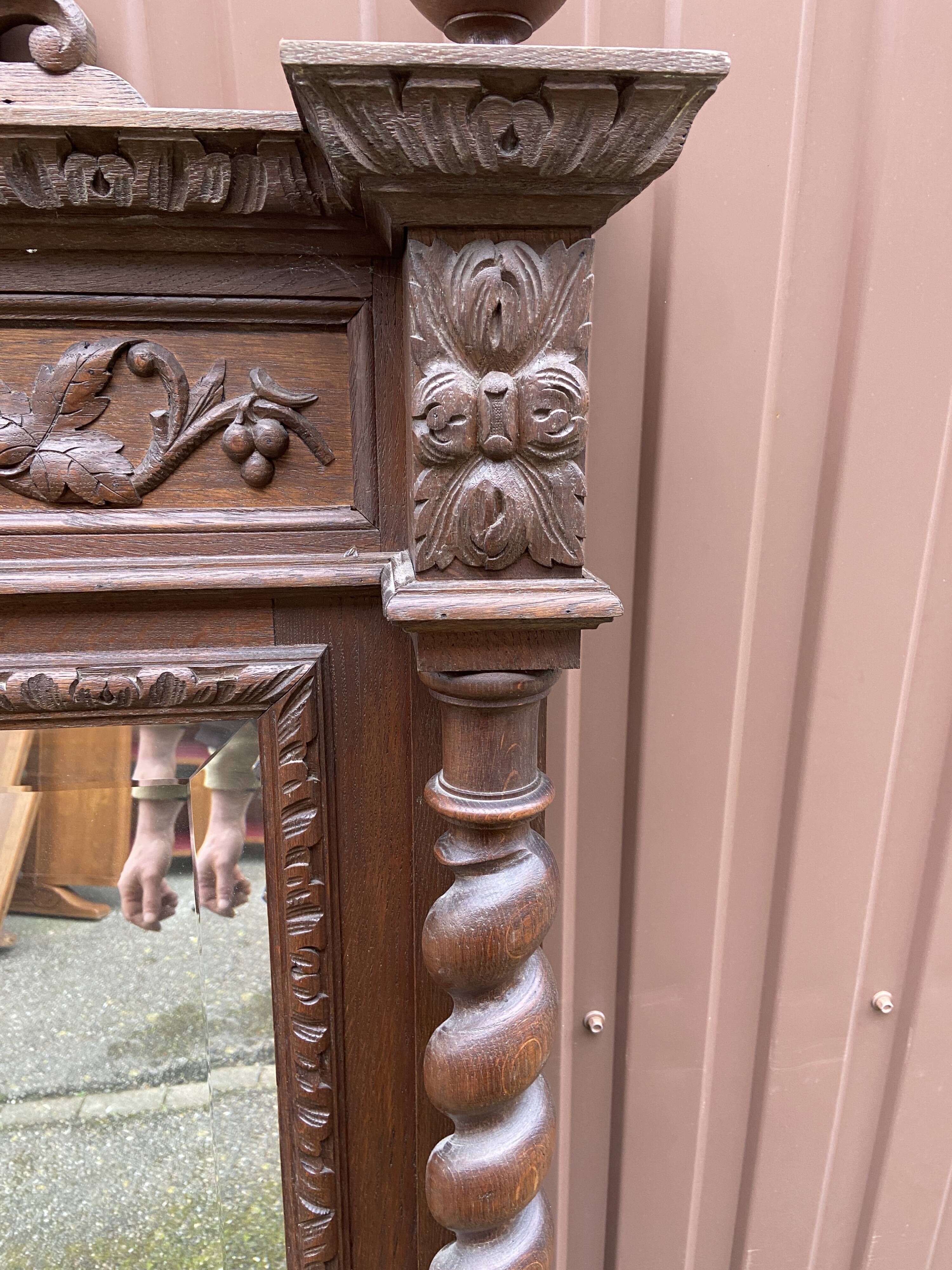 Renaissance style castle hunting mirror Louis XIII carved oak 1880