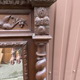 Renaissance style castle hunting mirror Louis XIII carved oak 1880
