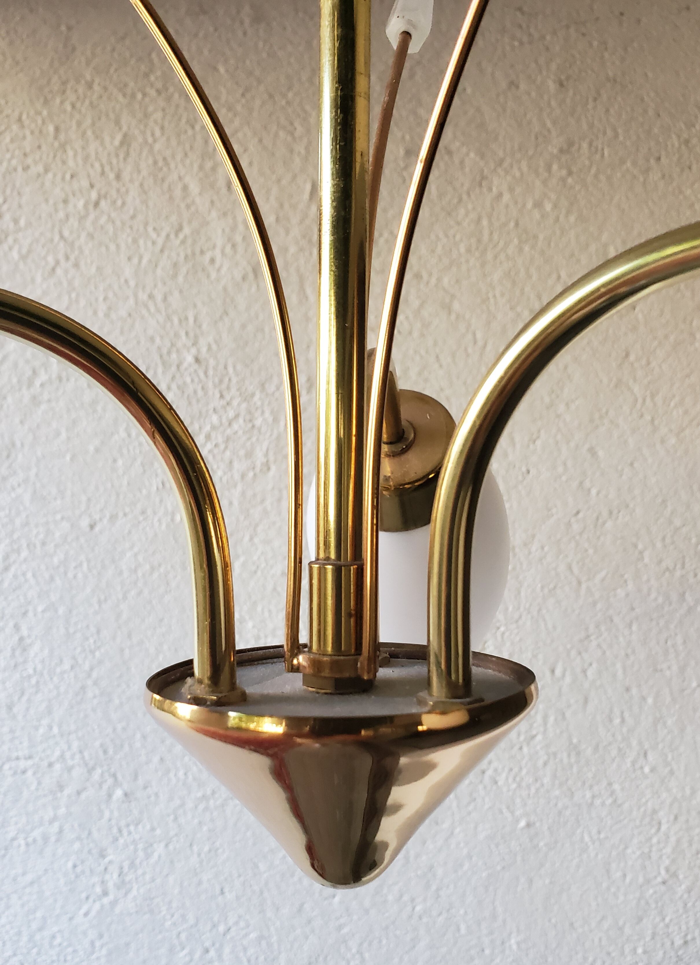 60's opaline and brass chandelier