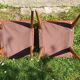 Pair of 1950s lounge chairs in oak and red moleskin.
