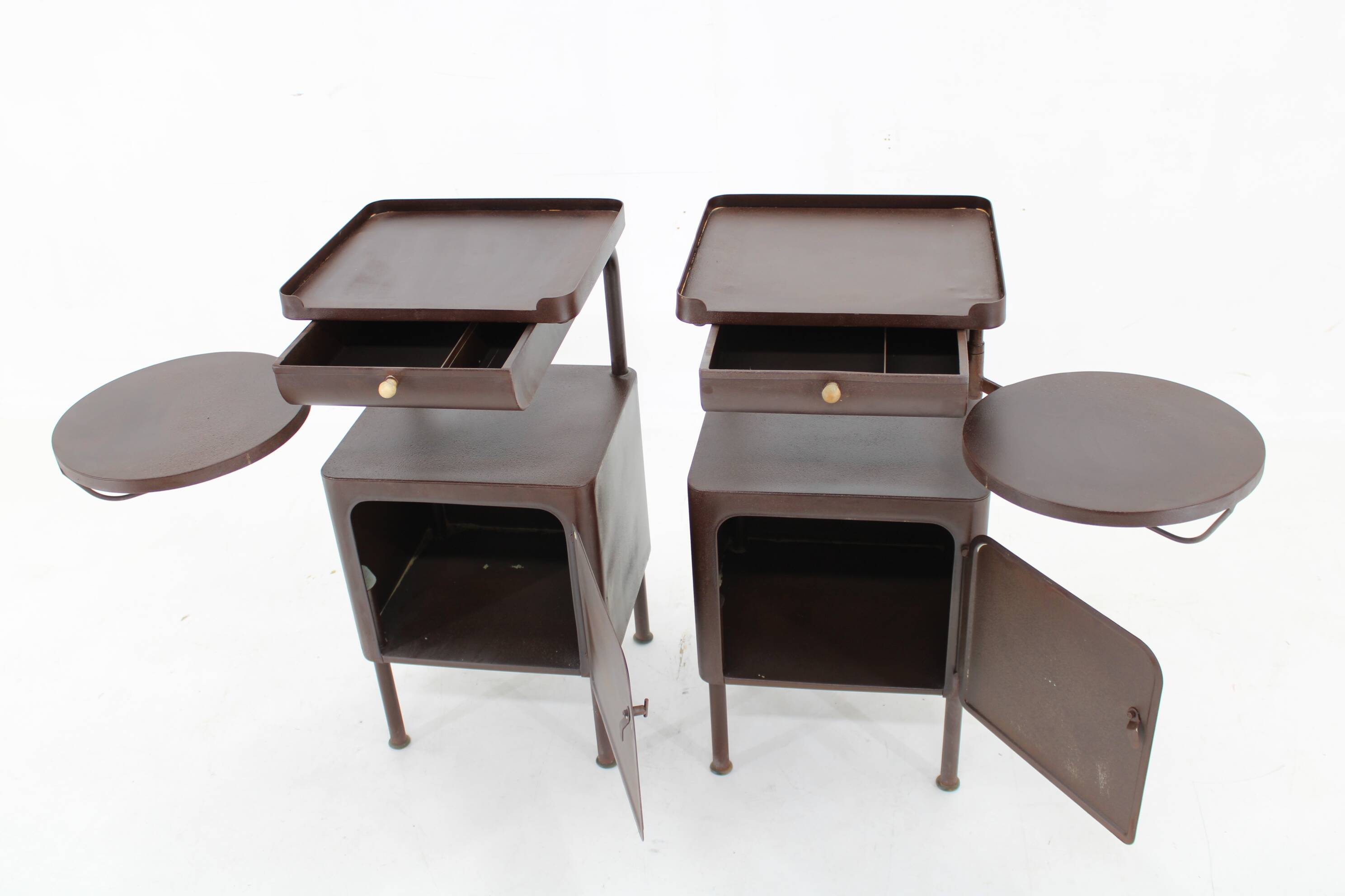 1940s Pair of Industrial Nightstands with Pull Out Table Czechoslovakia