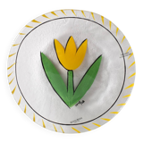 Assiette en verre vintage tulipe jaune design par Ulrica Hydman Vallien Kosta Boda