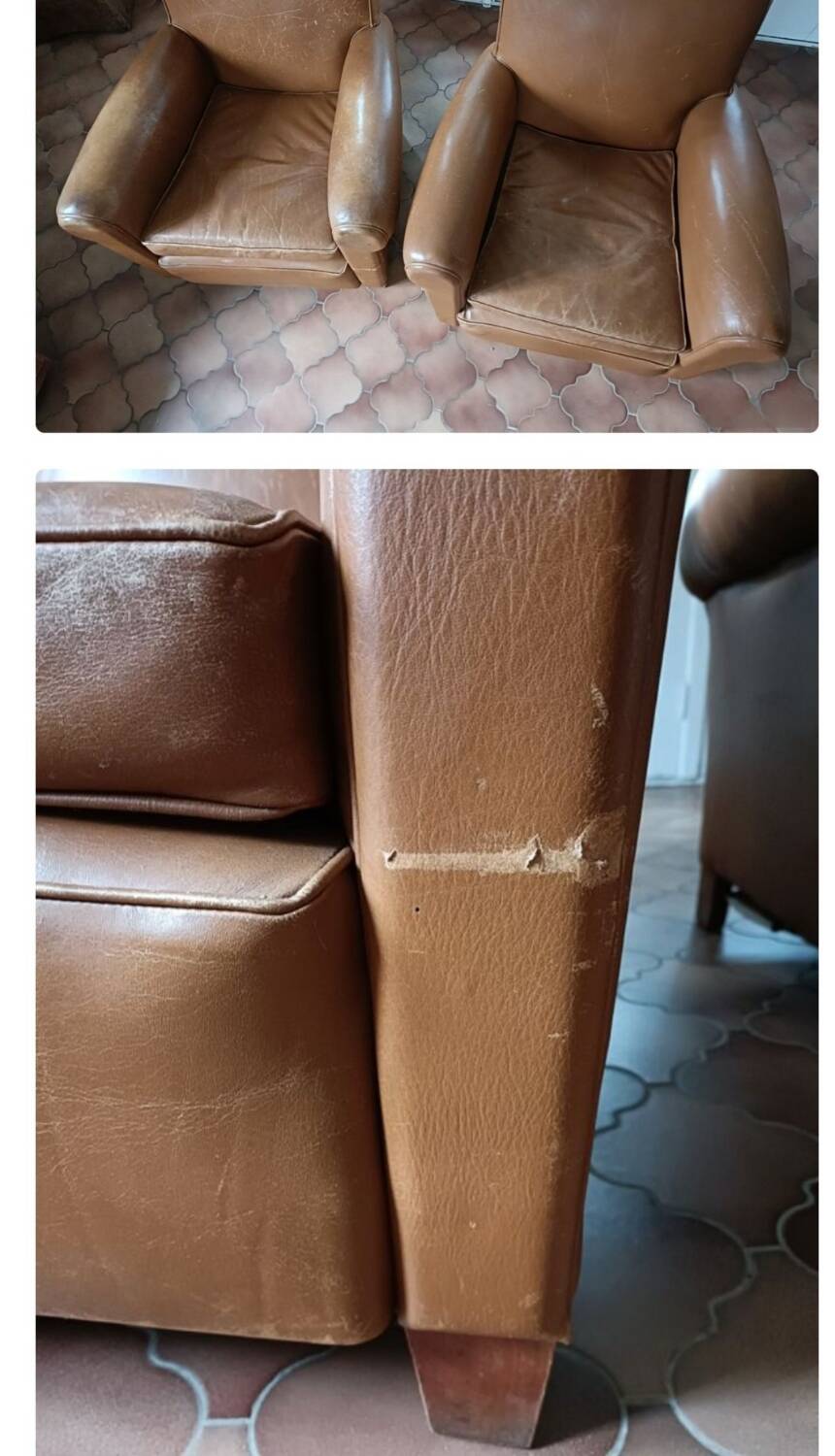 Paire de fauteuils club cuir