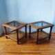 Pair of wooden and cane sofa ends