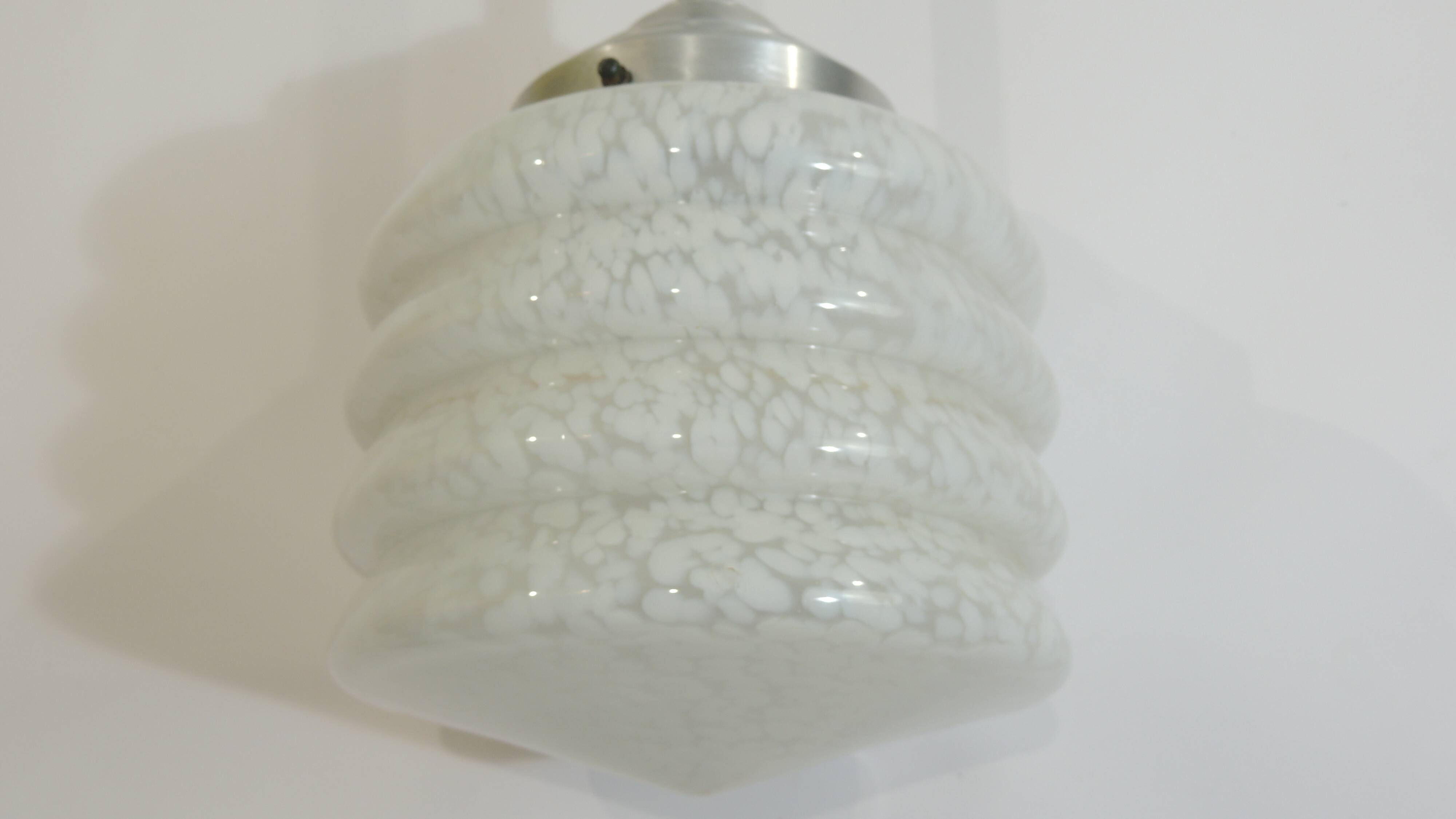Vintage pendant light in white speckled opaline glass