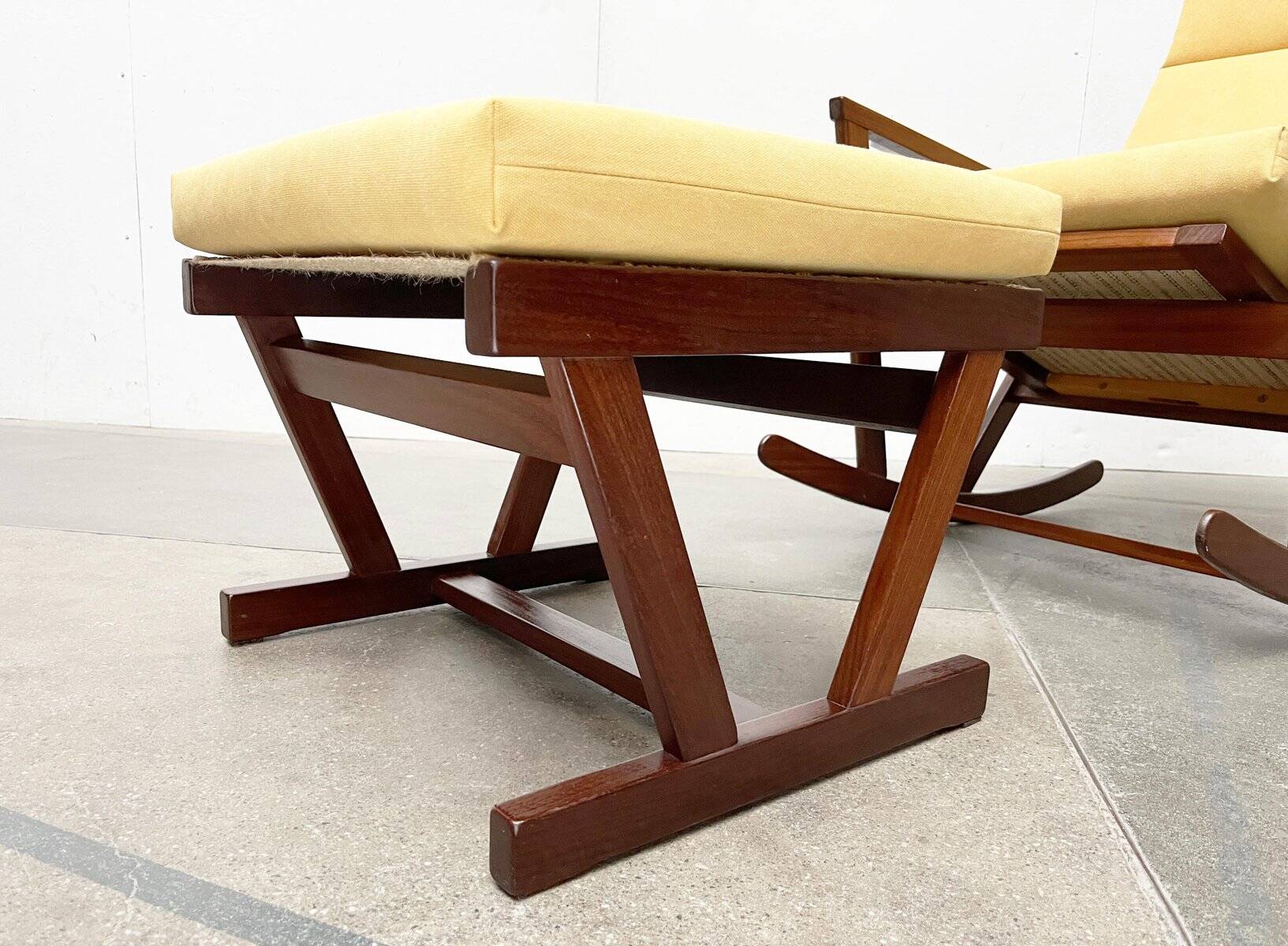 Mid-century Danish rocking chair set with footrest by Poul Volther for Frem Røjle, 1960s.