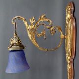 Pair of Rococo / Louis XV wall lights in gilded bronze, walnut bases and glass tulips, France, Circ