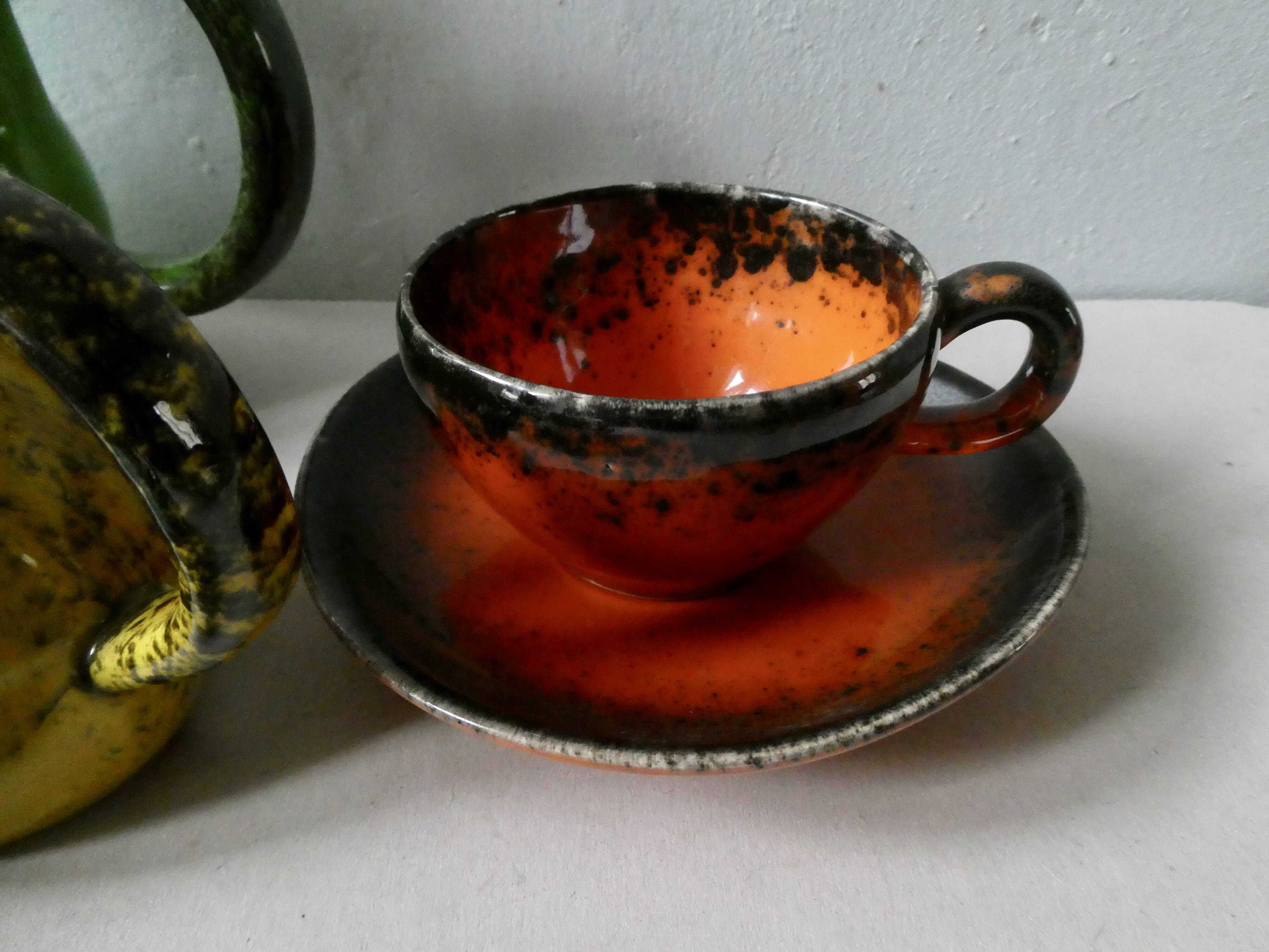 Keraluc Quimper France coffee service, 4 cups