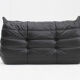 Canapé 2 places vintage Togo Ligne Roset en cuir noir par Michel Ducaroy années 1990