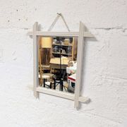 Miroir ancien à cadre bois, montage à croisillons