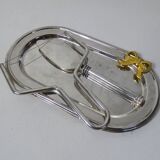 Flat foie gras service in silver metal and brass