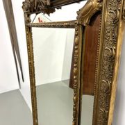 Large antique pediment mirror with mouldings.