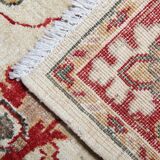 Traditional Cream Wool Rug, Small Red Floral Oriental Carpet 86x123 cm