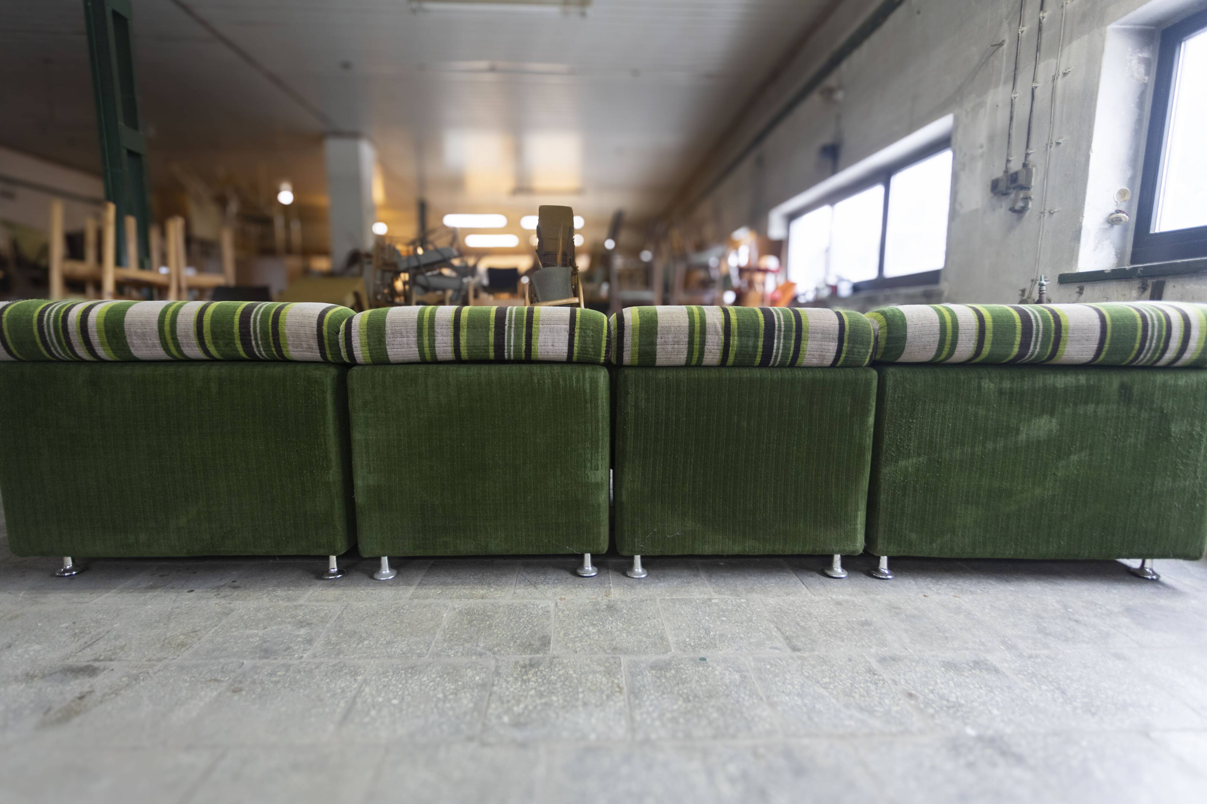 Large 7 piece modular / sectional sofa in striped upholstery, Germany, 70s