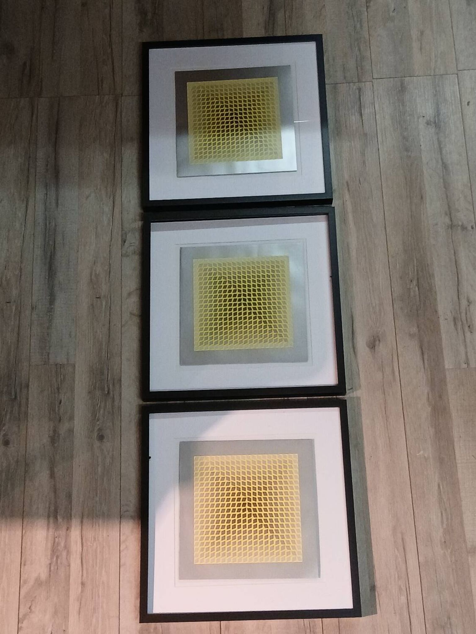 Optical Art Triptych - 3 Vintage Paintings - Victor Vasarely - Frames