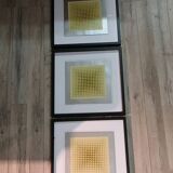 Optical Art Triptych - 3 Vintage Paintings - Victor Vasarely - Frames