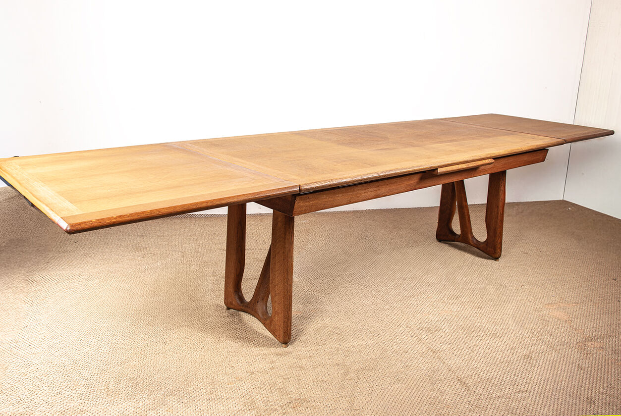 Large extendable dining table, 320 cm, in oak, Guillerme and Chambron.