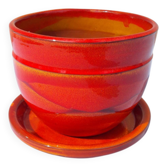 Cache-pot et soucoupe orange