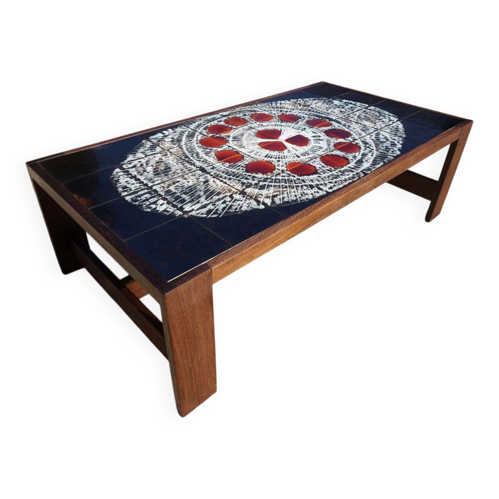 Table basse en céramique et wengé de style mid-century attribuée à Belarti Belgique 1970