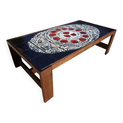 Table basse en céramique et wengé de style mid-century attribuée à Belarti Belgique 1970