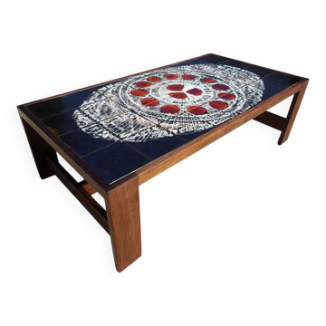 Mid-Century Ceramic & Wengé Coffee Table attributed to Belarti Belgium 1970