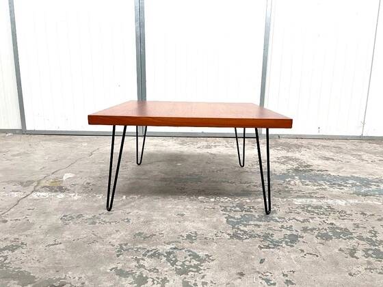 Teak coffee table with hairpin legs