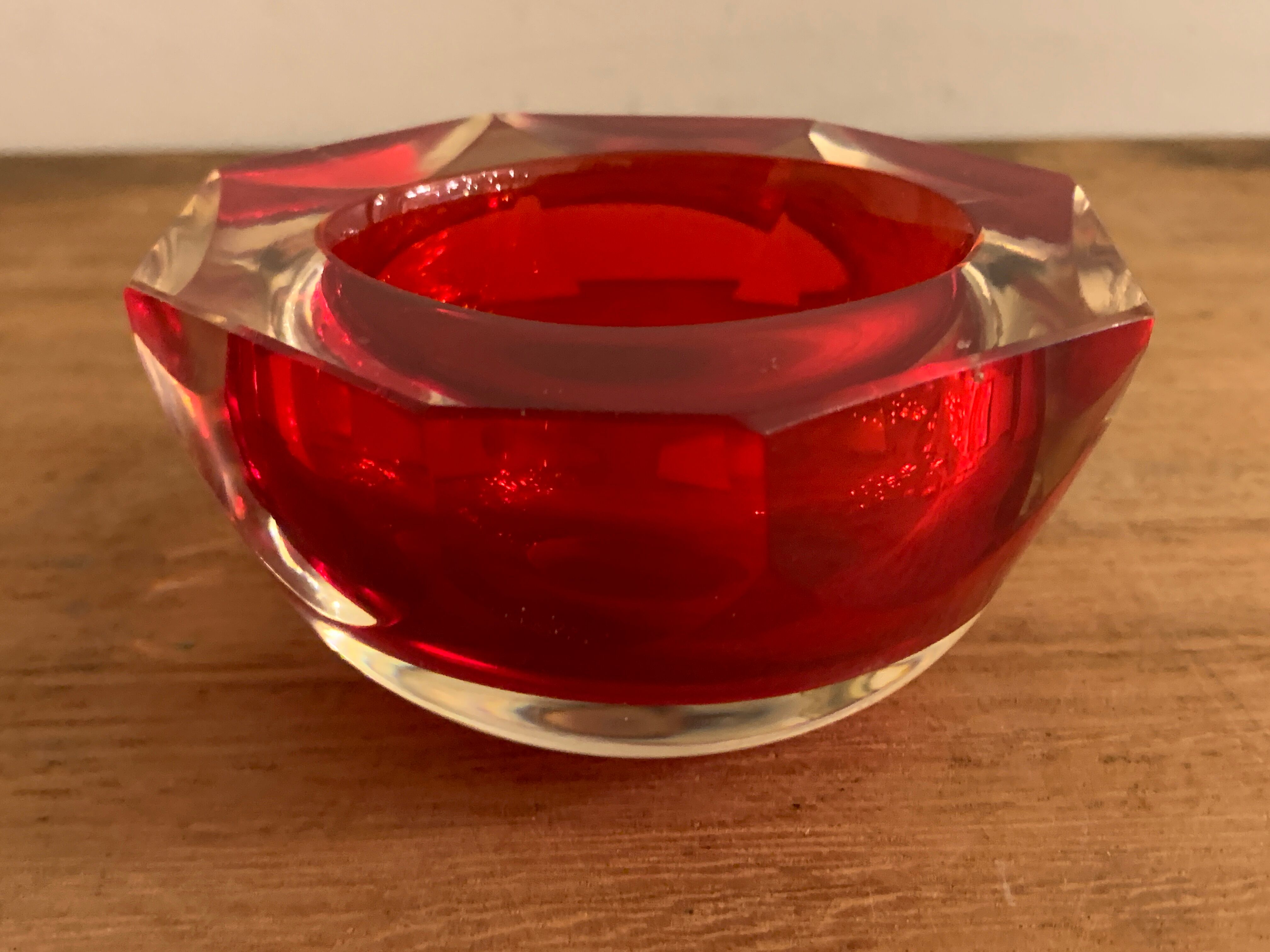 Murano red glass octagonal ashtray 1960