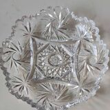 Vintage pocket tray in cut Bohemian crystal. Sophisticated star/brass patterns. Stylish Czech Boho