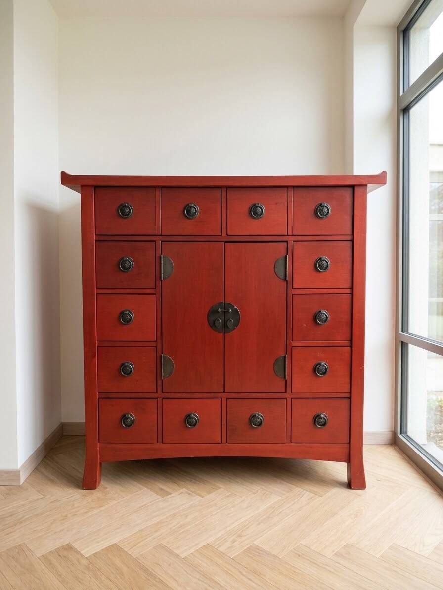 Red wooden Chinese-style storage furniture