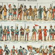 Old engraving 1898, Historical military costumes • Original and vintage lithograph