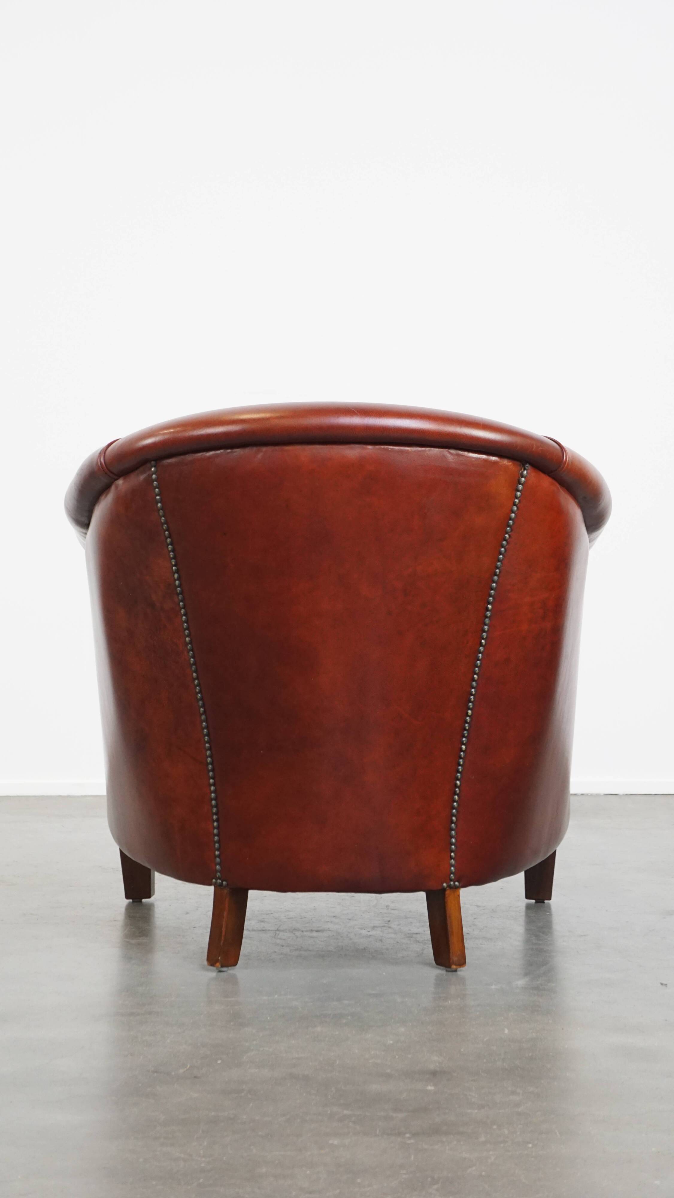 Cognac-Colored Cowhide Leather Club Chair in English Style