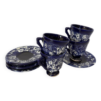 Vallauris blue ceramic cups from the 60s