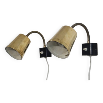 Pair of Scandinavian brass wall lights 1970