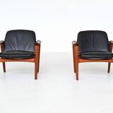 Paire de fauteuils scandinaves en teck et cuir Westnofa Norvège 1960